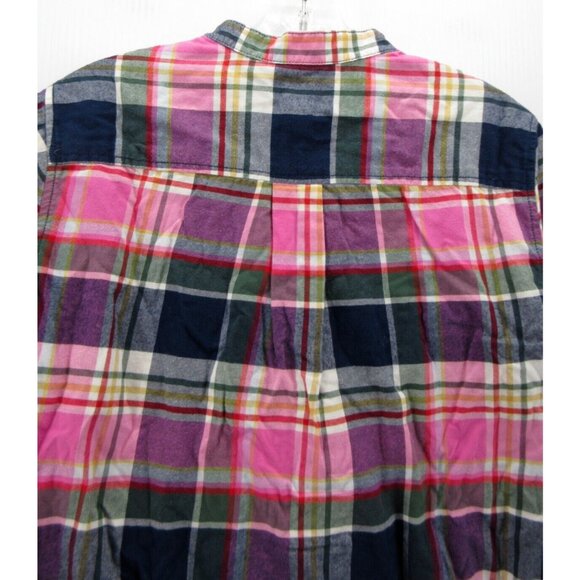 Lands End Top 10P Petites Flannel 1/2 Button Up Shirt Band Collar - Picture 8 of 11